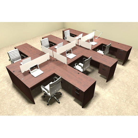 Six Person L Shaped Divider Office Workstation Desk Set, #OT-SUL-FP46