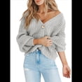 thumbnail image 2 of Women'S Chunky Knit Open Front Sweater Long Sleeve Button Loose Short Cardigan Outerwear Coats Light Gray M, 2 of 6