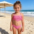 thumbnail image 2 of Weebloom Swimsuit For Teen Girls Two Piece Teen With Fringe Detail Comfortable Fit Beach Pool Party Bathing Suit Swimwear Pink Size 10-11 Years, 2 of 7
