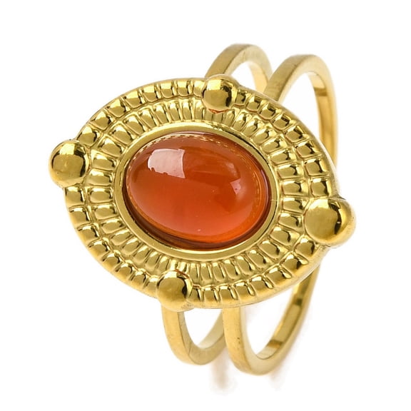 Oval Natural Carnelian Finger Rings Golden Tone 304 Stainless Steel Open Cuff Rings for Women Oval: 18x12.5mm Adjustable