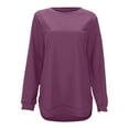 thumbnail image 3 of Lightweight Crewneck Sweatshirts for Women 2025 Long Sleeve Asymmetrical Hem Plain Sweatshirt Pullover Tops, 3 of 6