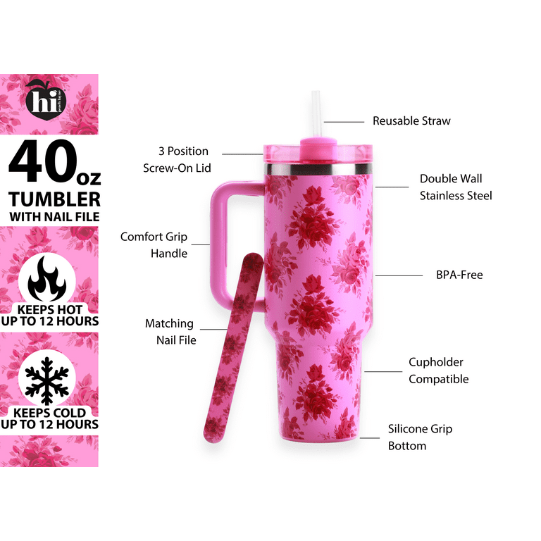 Hi Peach Layne 40 oz Pink Beauty Insulated Tumbler with Nail File
