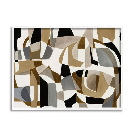 Brown Overlapping Geometric Shapes Abstract Painting White Framed Art Print Wall Art