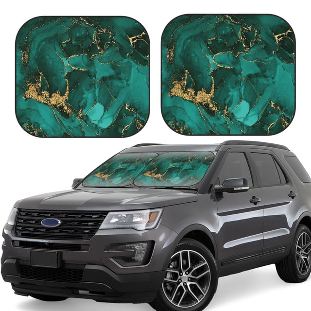 Balery Green Gold Glitter Parasol para parabrisas de coche de 2 piezas | Parasol plegable para parabrisas delantero de coche para la mayoría de sedanes-Medium