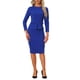 thumbnail image 1 of Vestido de trabajo de cuerpo ajustado con peplum para mujer, cuello redondo, manga larga, cintura alta, midi, color azul real, talla XL, 1 of 6