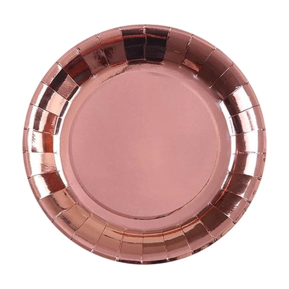 HuiXinOu Gold Foil 9in Disposable Paper Plates Pack Of 10 Elegant Metallic Dinnerware Cake Dessert Plates Party Supplies for Birthday Wedding Celebration, Rose Gold
