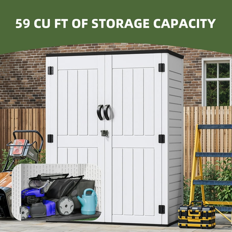 Uforic Outdoor Storage Shed, Vertical Lockable Tool Storage Resin