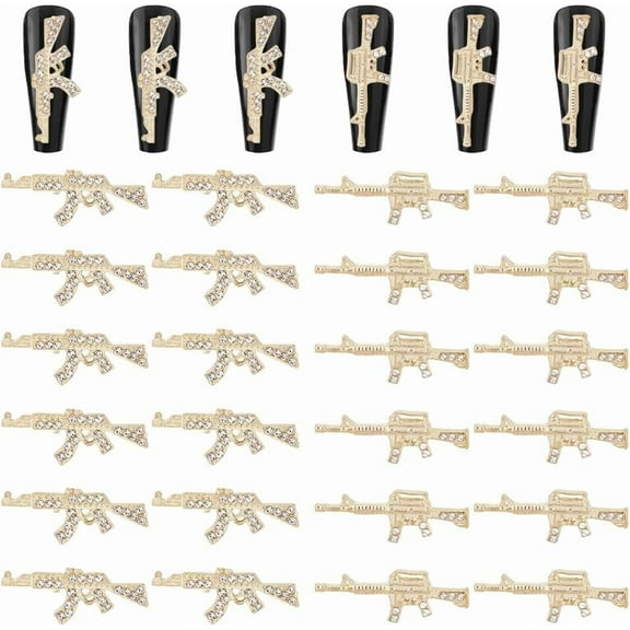 32Pcs/Box Nail Charms 2 Styles 3D Luxury Rhinestone Gold Nail Gems Set Metal Alloy Flat Gothic Vintage Punk Studs Decor for Women Acrylic Nail Art DIY Crafts Jewelry Christmas Decor Gold