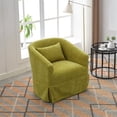 thumbnail image 3 of Swivel Barrel Chair, Linen Blend Single Sofa Chair with Pillow and Skirt, Round Accent Chair with Deep Seat and Metal Base, Leisure Club Chair for Living Room Bedroom Office, Olive Green, 3 of 9