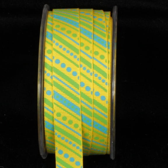 The Ribbon People Yellow and Blue Striped Polka Dot Wired Craft Ribbon 0.5" x 54 Yards