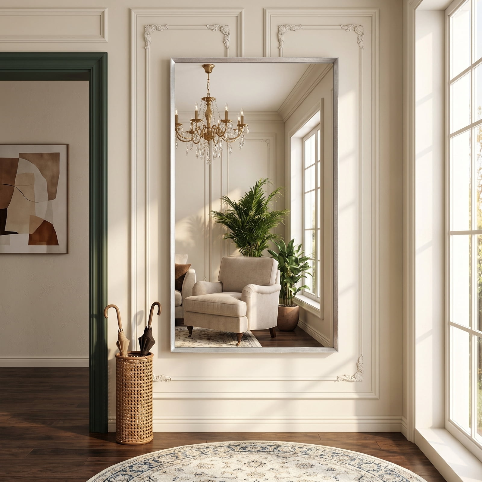 Gleamira 30"x55" Bathroom Wall Mounted Mirror Vanity Rectangular Mirror with Deep Frame, Silver
