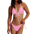 thumbnail image 1 of 2 Piece Swimsuit for Women Separates Bikini Set High Waisted Stylish Solid Color Pink Womens Bathing Suits M, 1 of 3