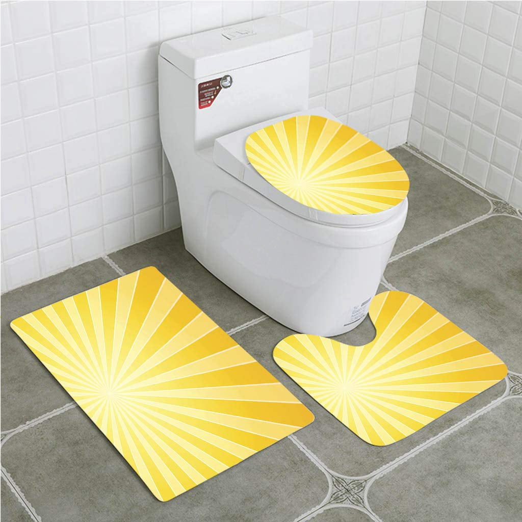 CHAPLLE Yellow Bright Light Beams 3 Piece Bathroom Rugs Set Bath Rug