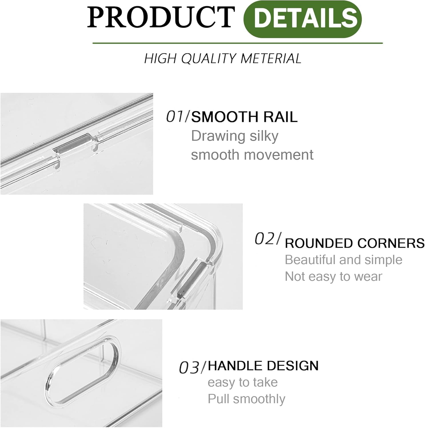 2 Pack Fridge Organizers and Storage with Pull out Drawer, Stackable Storage Drawer, Clear Refrigerator Organizers,  for Kitchen Cabinet Pantry,3.14QT