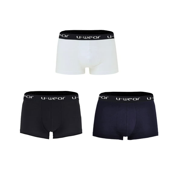 U-Wear Men’s Cotton Underwear Boxer Shorts 3 Pack Briefs For Men, Black/Navy/White, L