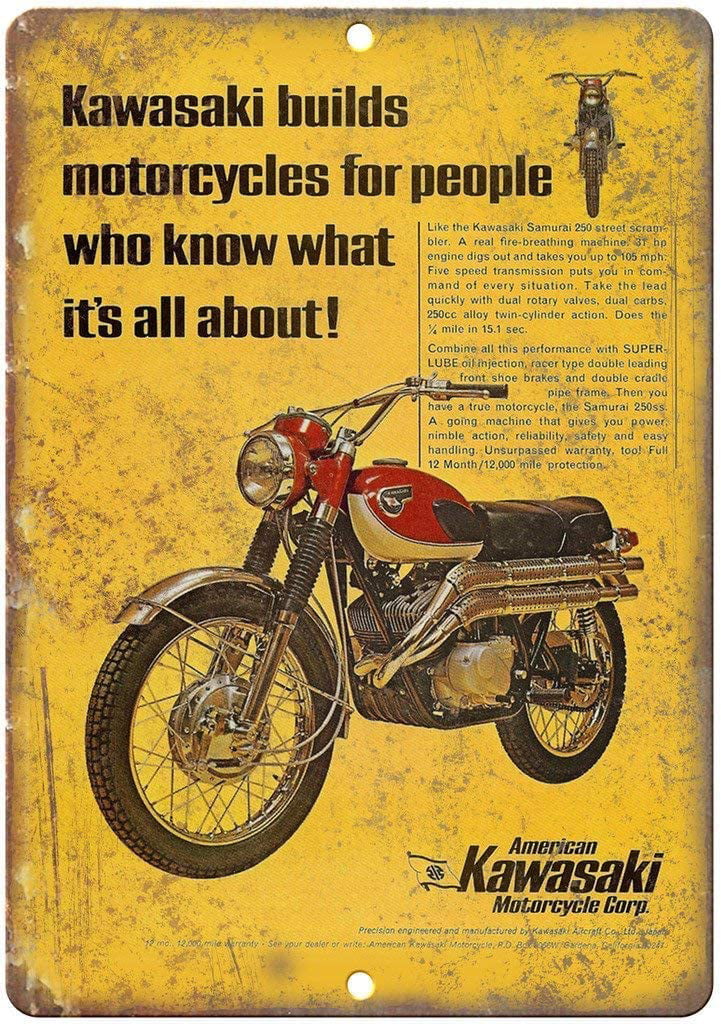 Kawasaki Motorcycles Tin Metal Poster Sign Rustic Vintage Style Man Cave Garage 