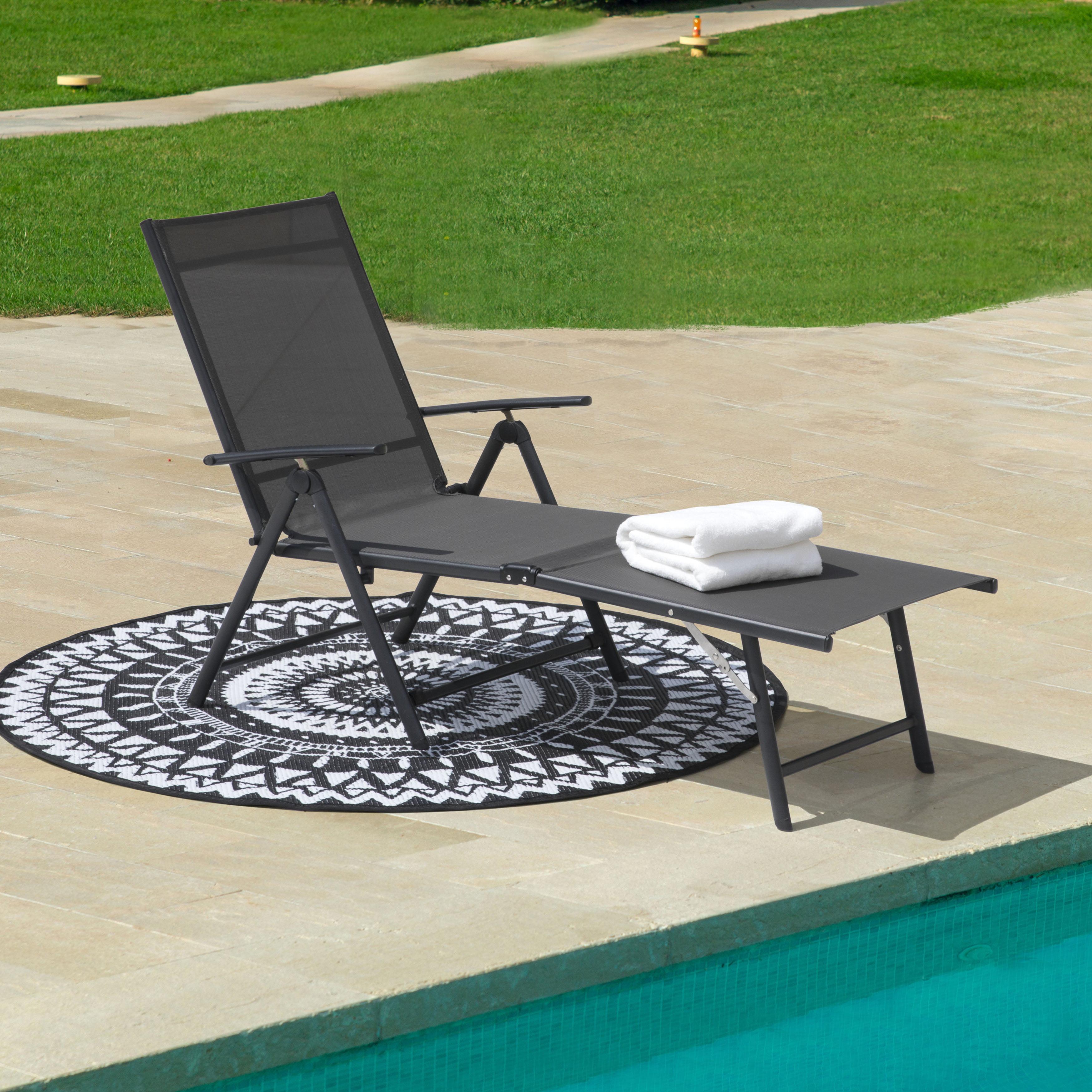 Recliner Beach Chair Bed Garden Patio Outdoor Folding Textoline Sun Lounger 