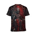 thumbnail image 2 of LAOLIUSN Men's 3D Printed Graphic T-Shirt, Gothic Skeleton King Skull Throne Short Sleeve Tee, Red/Black, S, 2 of 7