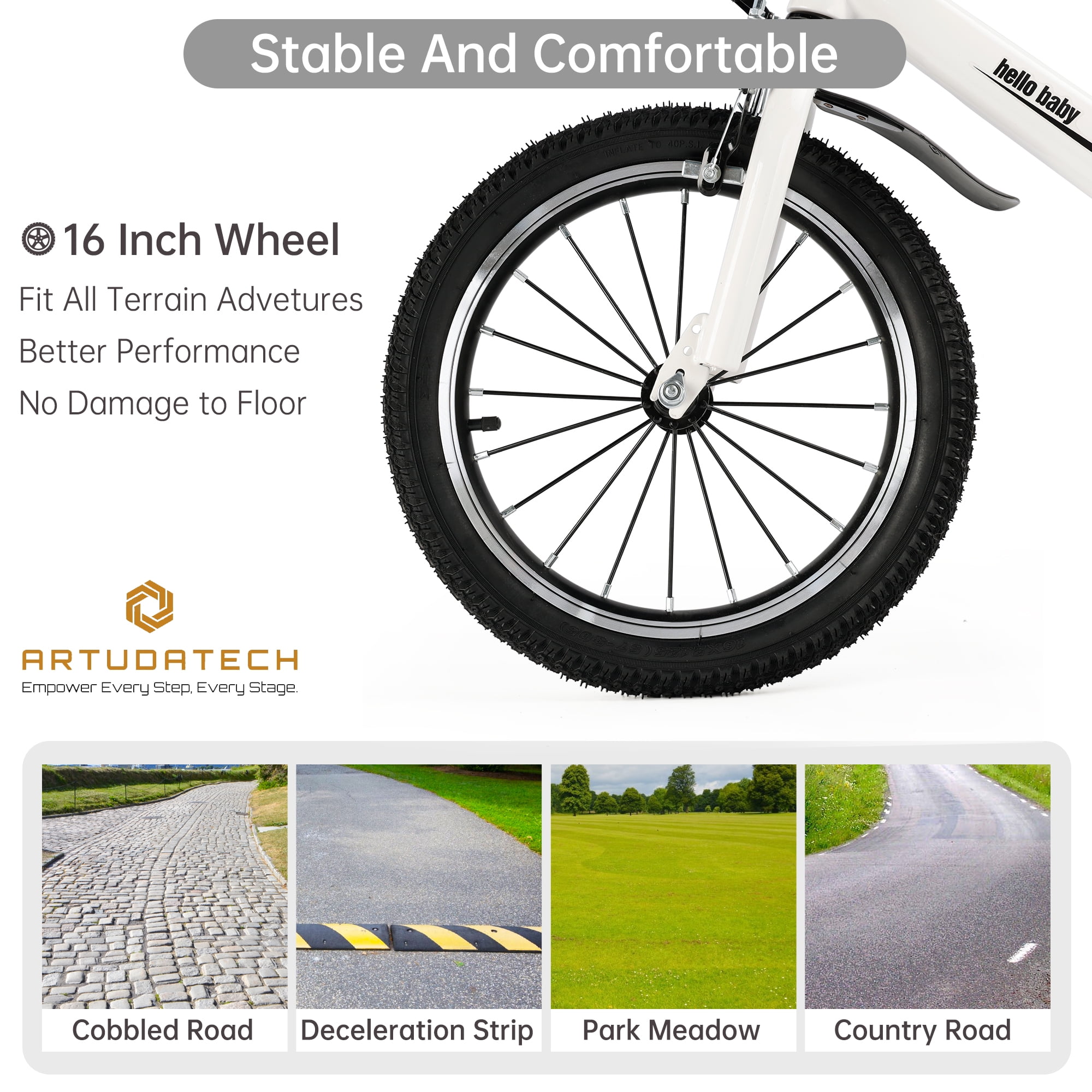 ARTUDATECH 16 Inch Kids Bike for 4-9 Year Old Boys and Girls, Children's Bicycle with Training Wheels, LED Headlight, and Dual Brake, Ideal for Toddler Beginners