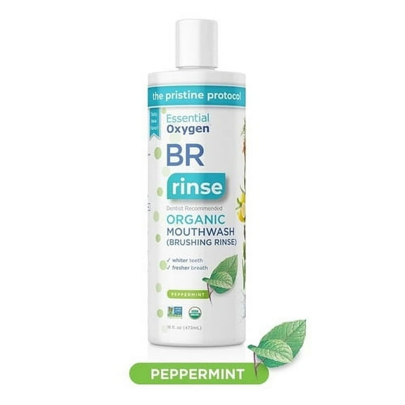 Essential Oxygen Brushing Rinse Organic Liquid Mouthwash Peppermint, 16 Oz , 3 Pack