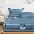 thumbnail image 6 of Cal.King Size Fitted Sheet Set - Denim Blue Botanical 3 Piece Bedding Sets 16" Deep Pocket Fitted Sheet with 2 Pillowcases, Vintage Florals Geometric Minimalist Brushed Microfiber Hotel Bed Sheets, 6 of 9