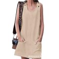 thumbnail image 1 of Nouvelle Robe de Poche Boutonnière pour Femmes Sans Manches à la Maison Décontractée Grande Taille Robe Couleur Unie Col Rond Robe d'Été, 1 of 1