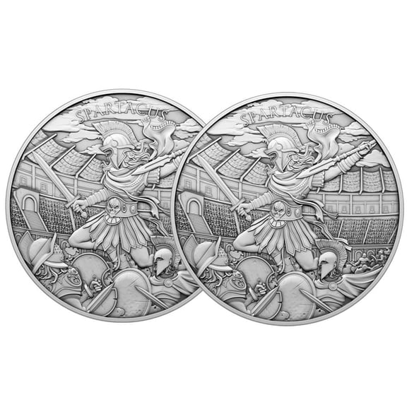 Collectible Lot of 2 - 1 Troy oz Spartacus Design .999 Fine Silver Round