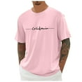 thumbnail image 3 of Summer Thin T Shirts for Men City Letter Print Crew Neck Short Sleeve Tees Sports Casual Basic Tops Pink XL, 3 of 5