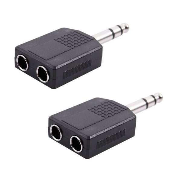 2X Mono 6.35mm Male Plug to Dual 6.35mm Female Socket Splitter Adapter Connector
