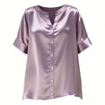 thumbnail image 6 of XUNKUSGA Womens Blouses Soild Color V Neck Button Down Silk Satin Tops for Women Lightweight Short Sleeve Work Blouses for Women Business Casual Shirts for Women S-2XL Purple, 6 of 6