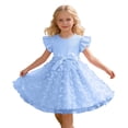 thumbnail image 2 of OOOUM Girls Flutter Sleeve Princess Dress Mesh Tiered Tulle Dress Elegant Fashionable Casual Summer Outfits Blue 3-4 Years, 2 of 5