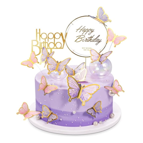 22Pcs Butterfly Cake Decoration Happy Birthday Sign