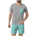 thumbnail image 1 of Mangas de Mano para los Hombres Raya Casual Casa Ropa de Dormir Manga Corta Cuello Redondo Y Pantalones Cortos Conjunto, Algodón Poliéster Salón Desgaste, 1 of 7