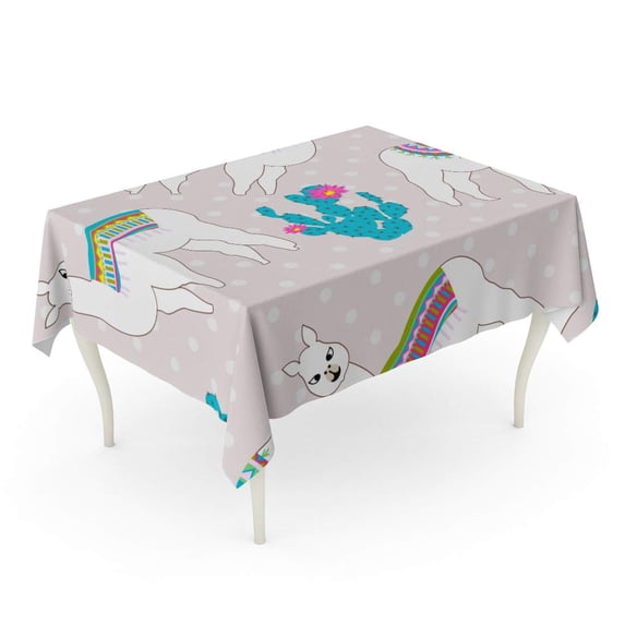 LADDKE Cute Llama Castus and Flower Abstract for Kid Lama Tablecloth Table Desk Cover Home Party Decor 52x70 inch