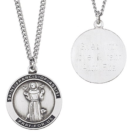 Personalized Planet Engraved St. Francis Medal Sterling Silver Pendant