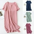 thumbnail image 1 of Women Pajamas Solid Color O Neck Loose Type Washed Style Lady Sleeping Dress Daily Clothes, 1 of 7