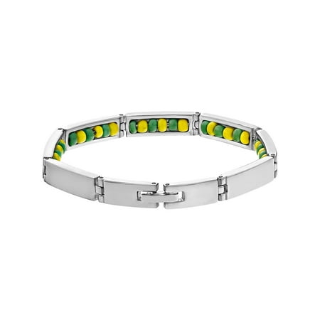 Green Mexican Bracelet - Stainless Steel Link Santeria Inside Green Yellow Orula Babalawo Bracelet