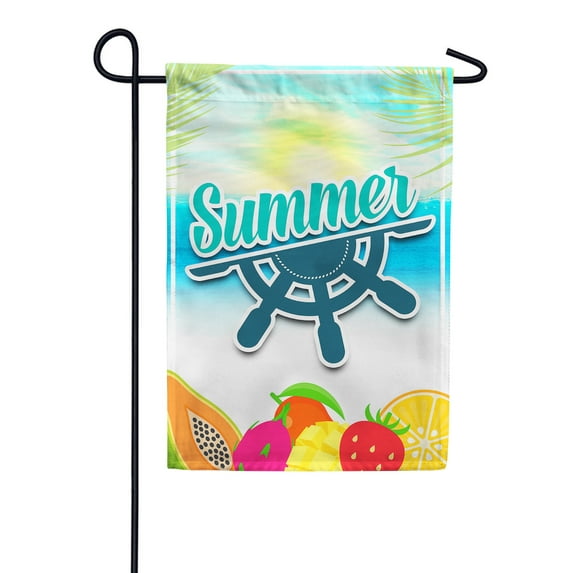 America Forever Summer Fruit Tropical Beach Garden Flag 12.5 x 18 inches Papaya Strawberry Lemon Palm Leaves Paradise Island Double Sided Seasonal Yard Outdoor Decorative Coastal Garden Flag