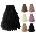 thumbnail image 2 of Xudanell Women Renaissance Layered Long Satin Skirt Elastic High Waist Tiered Skirt Long Beach Skirt (Black,A), 2 of 4
