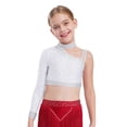 thumbnail image 1 of Manyakai Kids Girls Shiny Rhinestone Jazz Latin Modern Lyrical Dance Crop Tops Irregular Shoulder White 16, 1 of 7