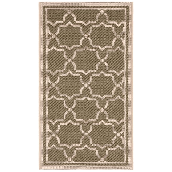 SAFAVIEH Courtyard Allison Geometric Bordered Indoor/Outdoor Area Rug, 2' x 3'7", Green/Beige