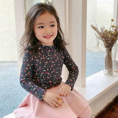 

Baby Girl Long Sleeves T-Shirt Top Kids Toddler Sweet Floral Blouse Bottomed Shirt Cotton High Elastic Tees Plain Shirt Clothes