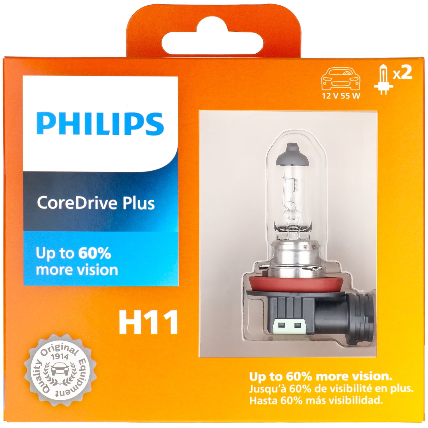 Philips CoreDrive Plus H11 Halogen Headlight Bulbs, 2 Pack, Fits Select Vehicles
