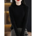 thumbnail image 4 of ManxiVoo Women Knit Pullover Semi High Neck Classic Stripe Thick Warm Soft Sweater for Everyday Comfort M Size Black, 4 of 8