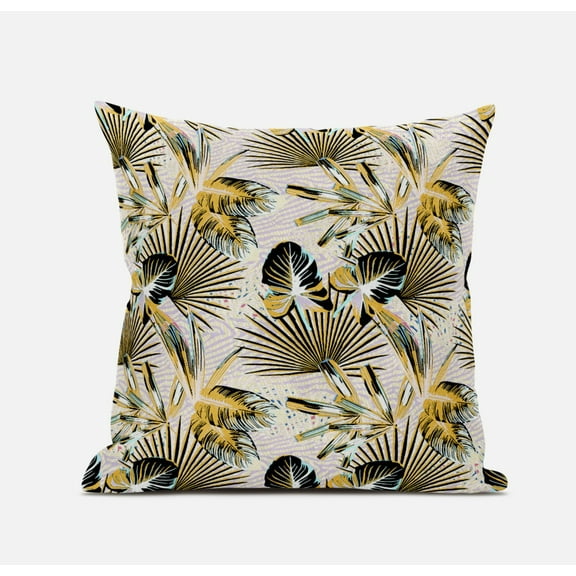 20â€ Yellow Black Tropical Suede Throw Pillow