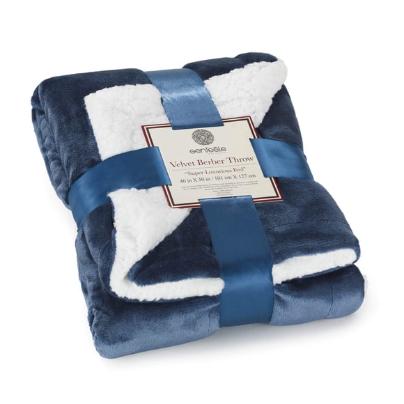 Manta Genteele Sherpa Super Soft de 100 x 125 cm, color azul marino y blanco