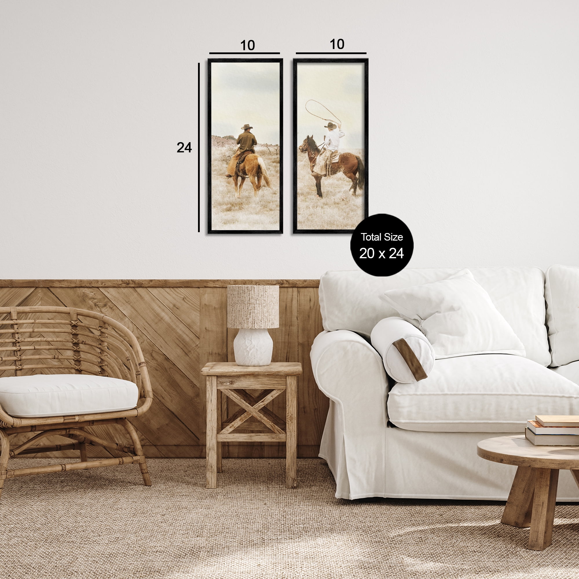 Stupell Industries Wrangling Cowboy Duo 2 Piece Black Framed Giclee Art Set, design by Marcus Prime