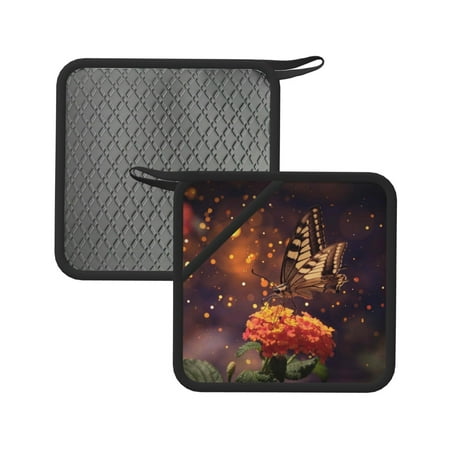 

Matuu Butterfly Sitting on a Flower for Square Silicone Anti-hot Pad for Kitchen Potholders Hot Dishers Spoon Holder