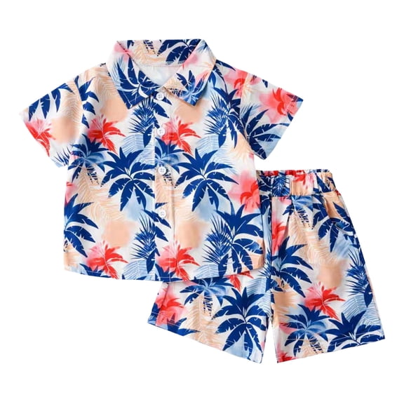 Baby Boy Outfits Coconut Tree Print Lapel Short Sleeve Button Shirt Top And Shorts 2 Piece Daily Wear Baby Boys' Clothing Sets Size 2-3 Years