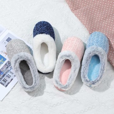 Women Memory Foam Slippers Winter Warm Cosy Fluffy Cotton Slippers Indoor Outdoor Lightweight Breathable Anti-Slip Sole Cotton Slippers Ladies Fur Lining Cotton Bedroom Slippers